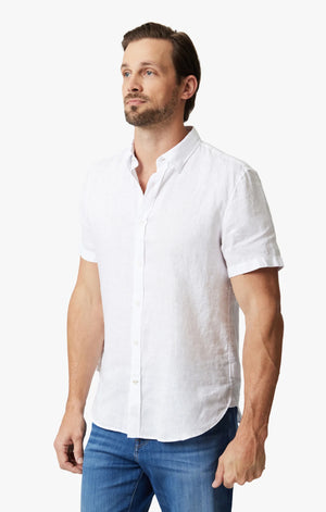 34 HERITAGE | Linen Short Sleeve Shirt | Bright White