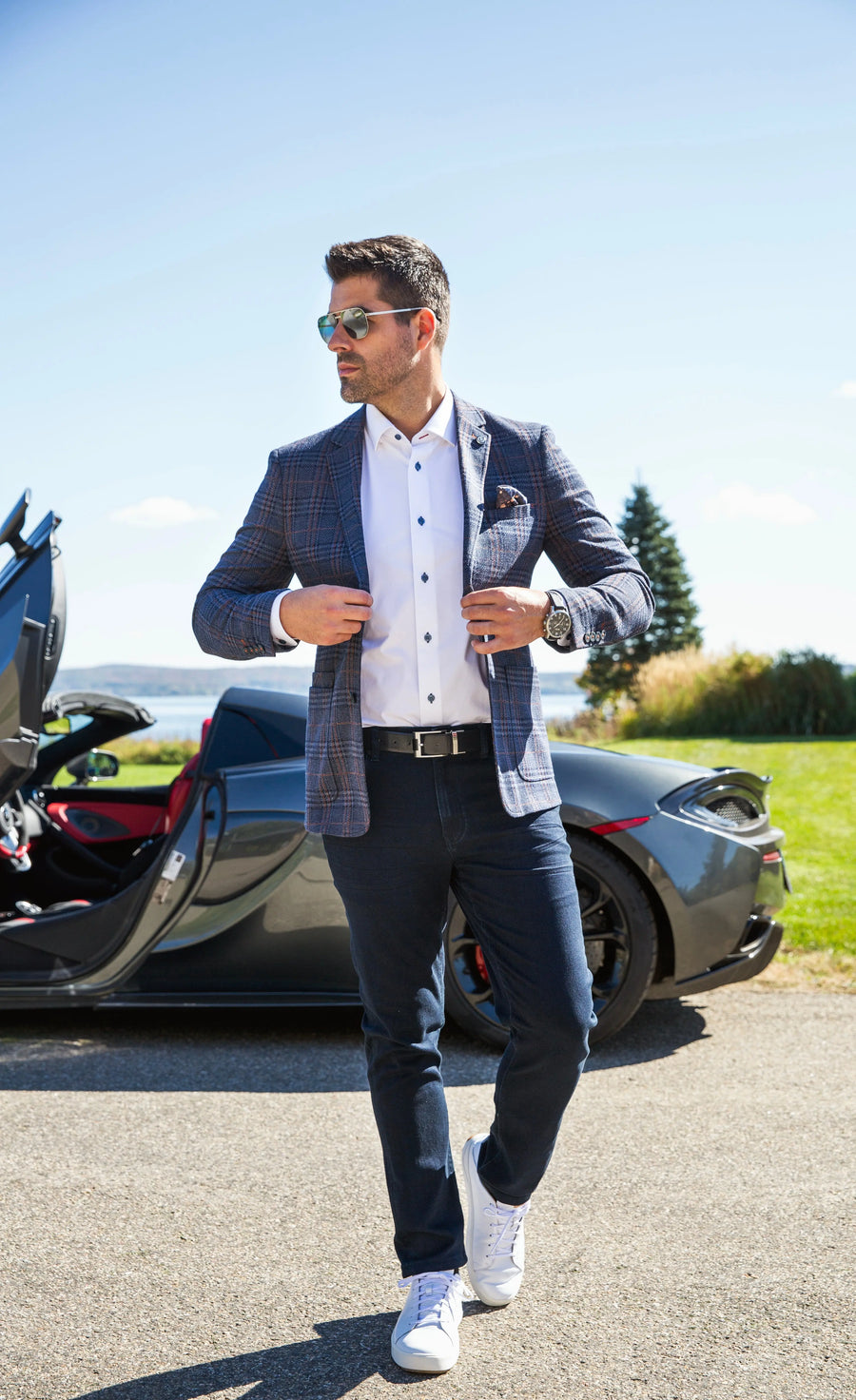 AU NOIR | Blazer | Century Plaid Navy Au Noir