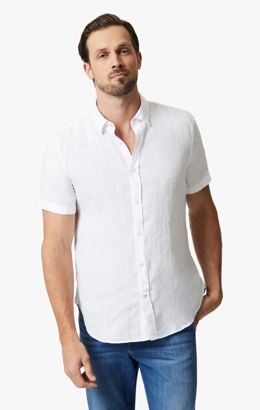 34 HERITAGE | Linen Short Sleeve Shirt | Bright White