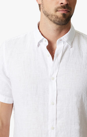 34 HERITAGE | Linen Short Sleeve Shirt | Bright White