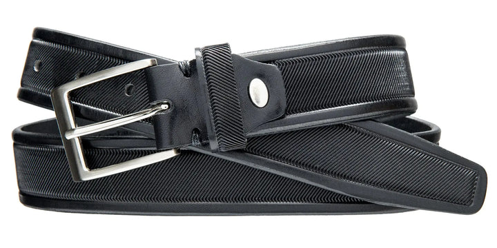 SOURCE APPAREL | Leather Belt | 2204 Diagonal Embossed Black Source Apparel