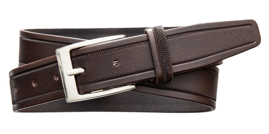 SOURCE APPAREL | Leather Belt | 2204 Diagonal Embossed Brown Source Apparel