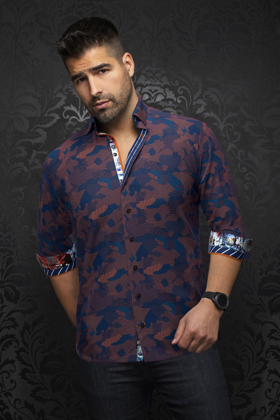 CHEMISE | ABRAHAM, Navy Orange - AU NOIR