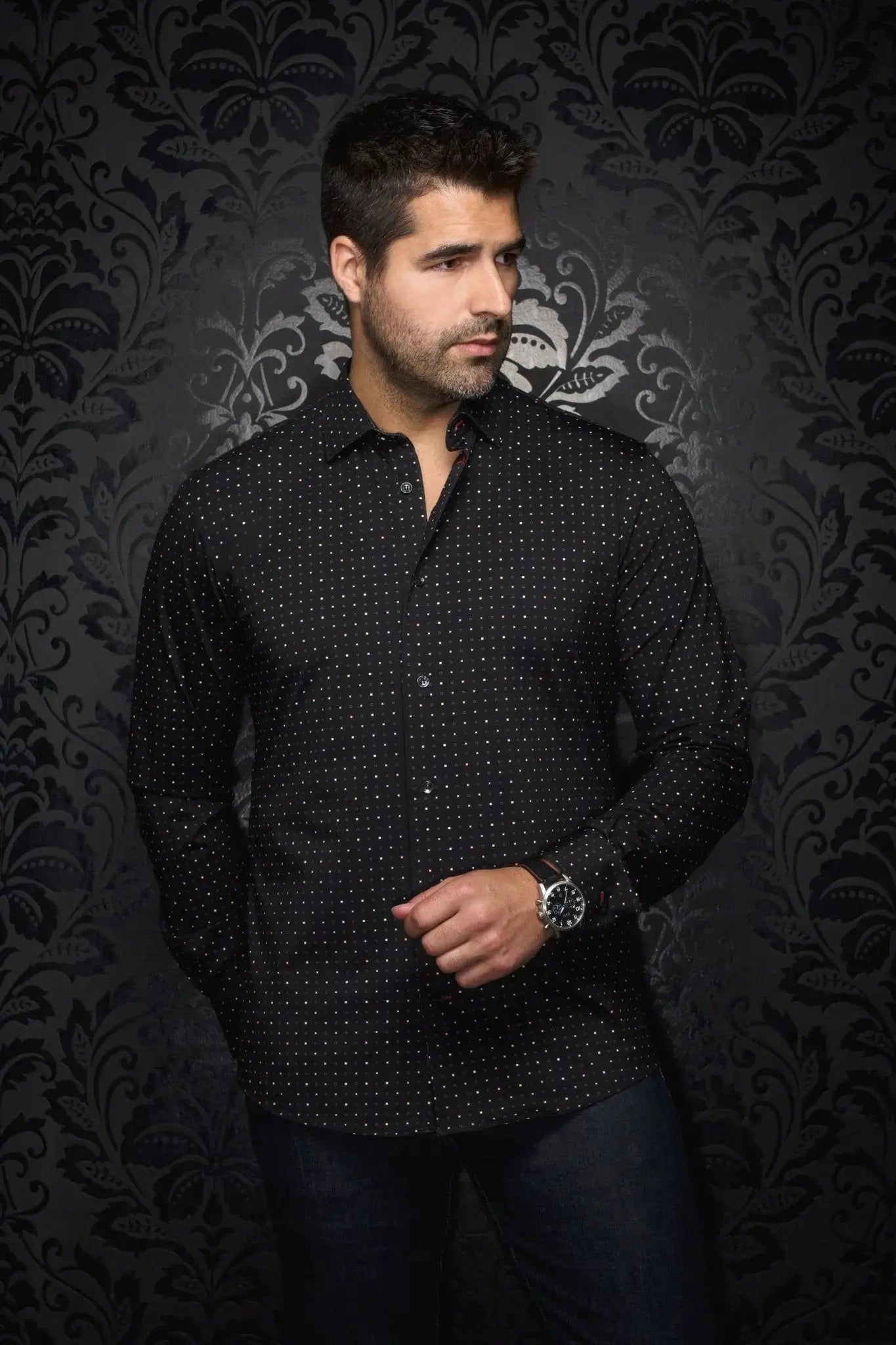 A.PRESSE Double Weave Twill Regular Collar Shirt [BLACK