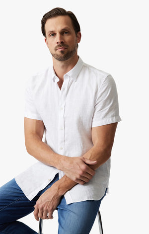 34 HERITAGE | Linen Short Sleeve Shirt | Bright White